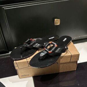 Melissa Black Sandals with Tortoise Accent